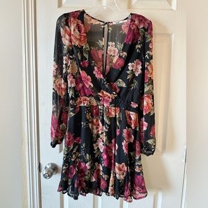 Mi Ami Floral Chiffon Long sleeve dress, M